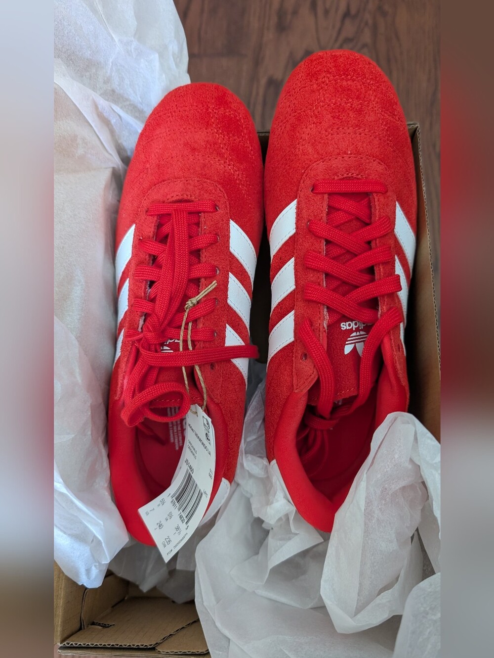 Adidas Red Suede Gazelle Sneakers with White Stripes